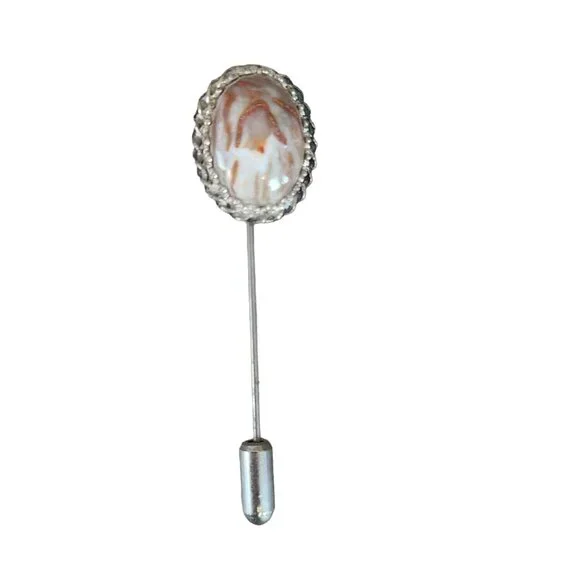 Vintage Natural Stone Cabochon Gemstone Agate Stick Pin Silvertone - Picture 2 of 4